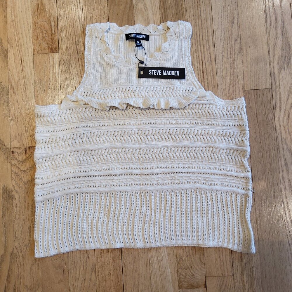 NWT Steve Madden Knitted Optic White Lilian Sweater Sleeveless Top Size S